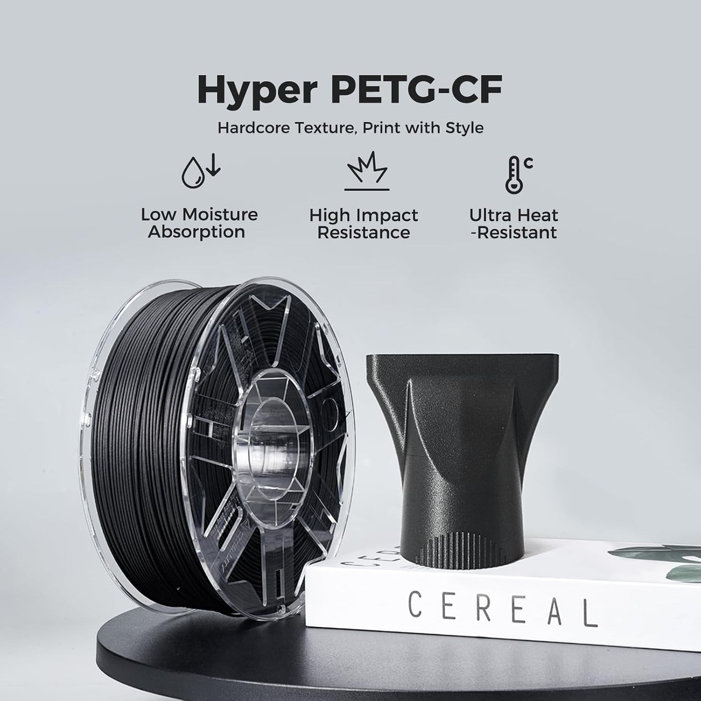 Hyper PAHT-CF Filament 1.75Mm 1KG, Carbon Fiber Nylon 3D Printer Filament, Ultra-Strong & High-Temp Resistant, Low Moisture Absorption & High Impact Toughness for Engineering Printing, Black