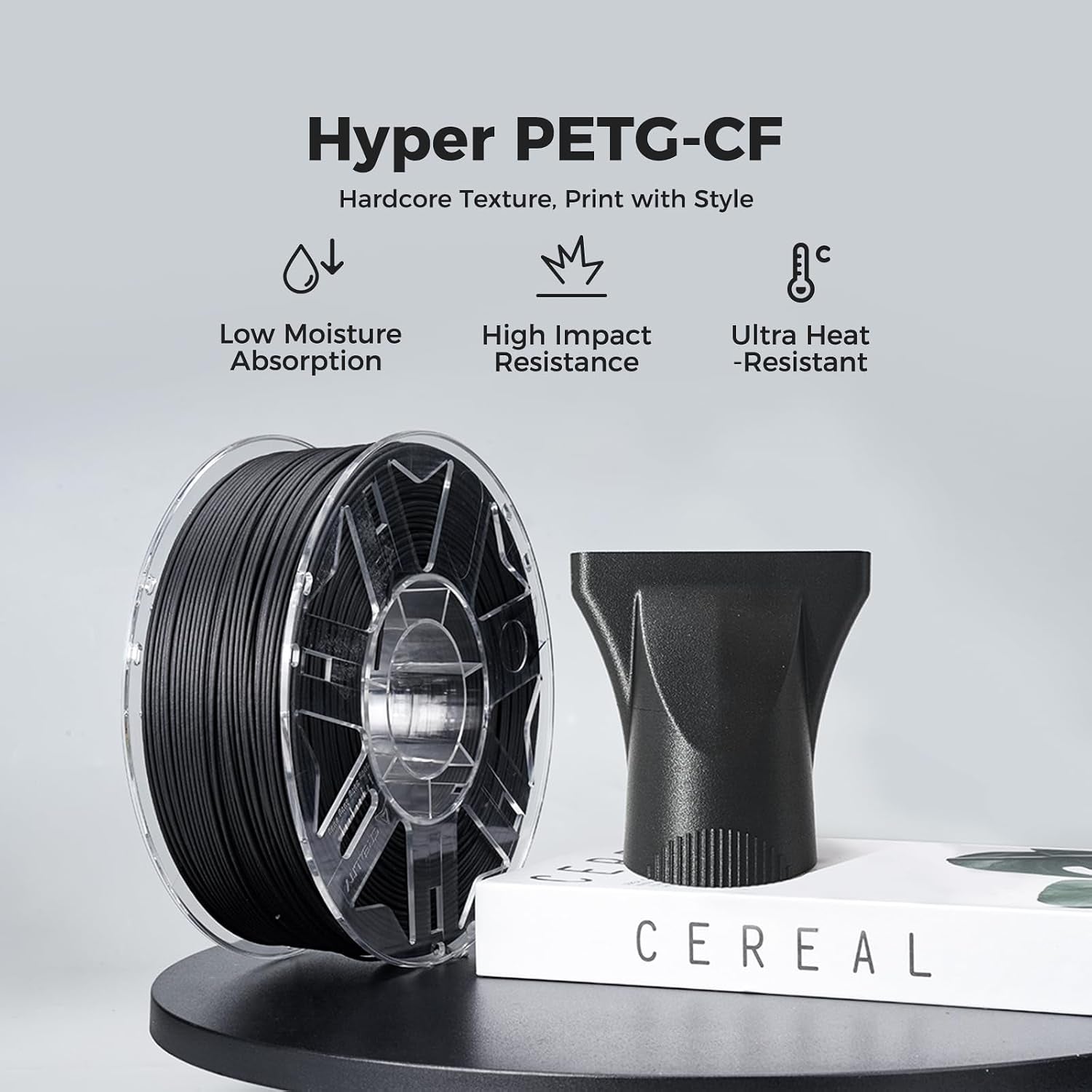 Hyper PAHT-CF Filament 1.75Mm 1KG, Carbon Fiber Nylon 3D Printer Filament, Ultra-Strong & High-Temp Resistant, Low Moisture Absorption & High Impact Toughness for Engineering Printing, Black