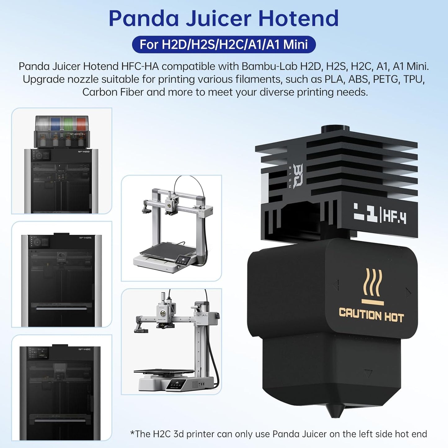 2 Pack  Panda Juicer HFC Hotend Print Head Kit for Bambu-Lab H2D/H2S/H2C/A1/A1 Mini Upgrade High Flow High Temperature Hot End 0.4Mm Hardened Steel Nano Coating Nozzle with 5PCS Silicone Sock