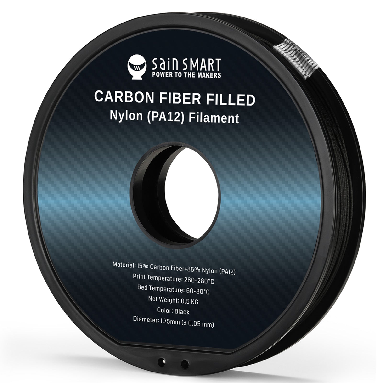 ePA12-CF filament side profile with spool dimensions